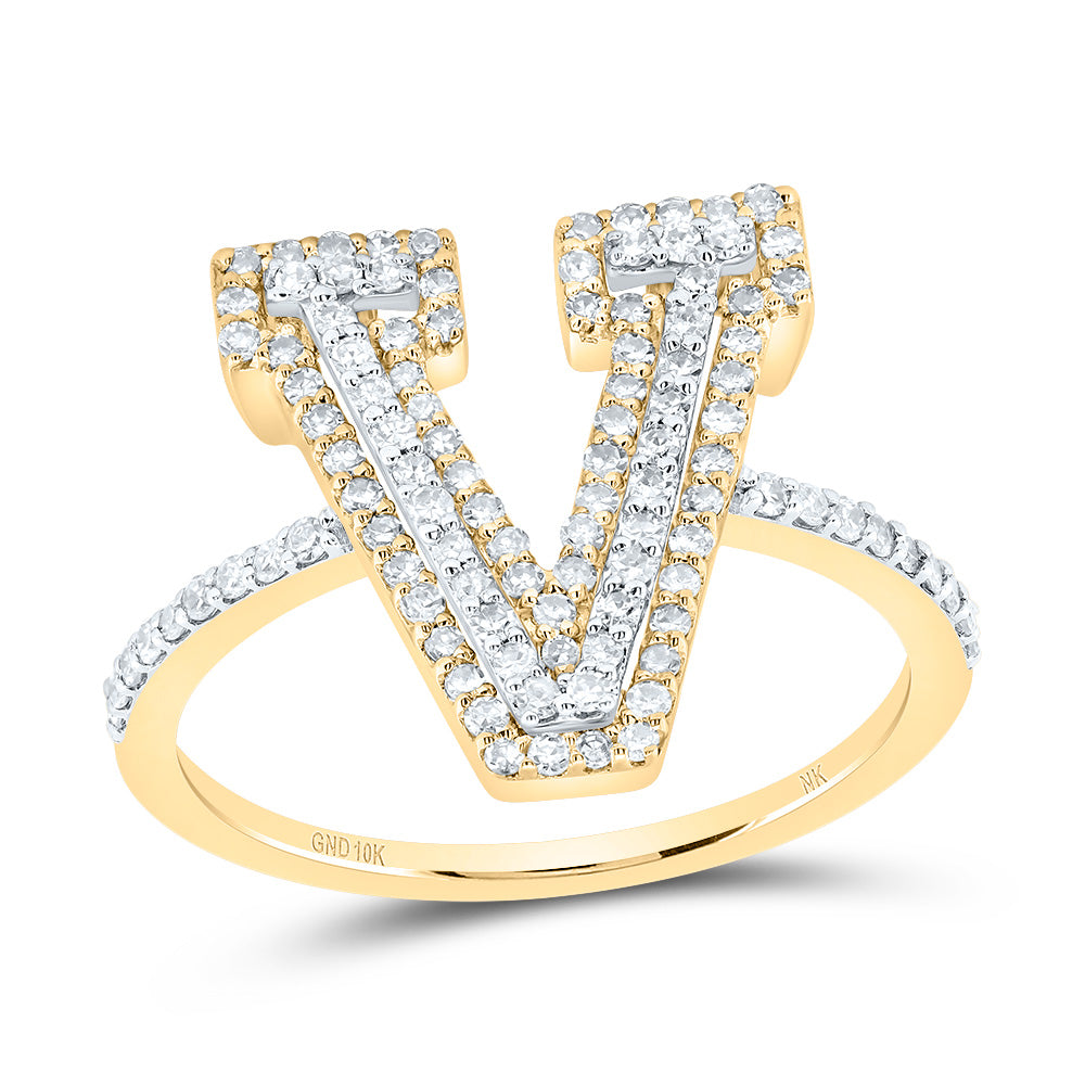 10K Yellow Gold 1/2 CTW-Natural Diamond Fashion Initial "V" Ladies Ring 2.34 Gram