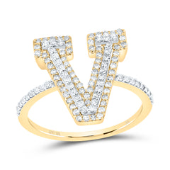 10K Yellow Gold 1/2 CTW-Natural Diamond Fashion Initial "V" Ladies Ring 2.34 Gram