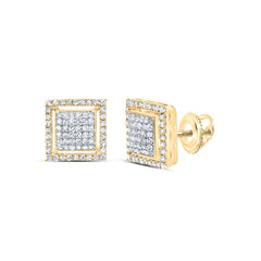 10K Yellow Gold 1/2 CTW-Natural Diamond Fashion Square Stud Earring 2.30 Gram