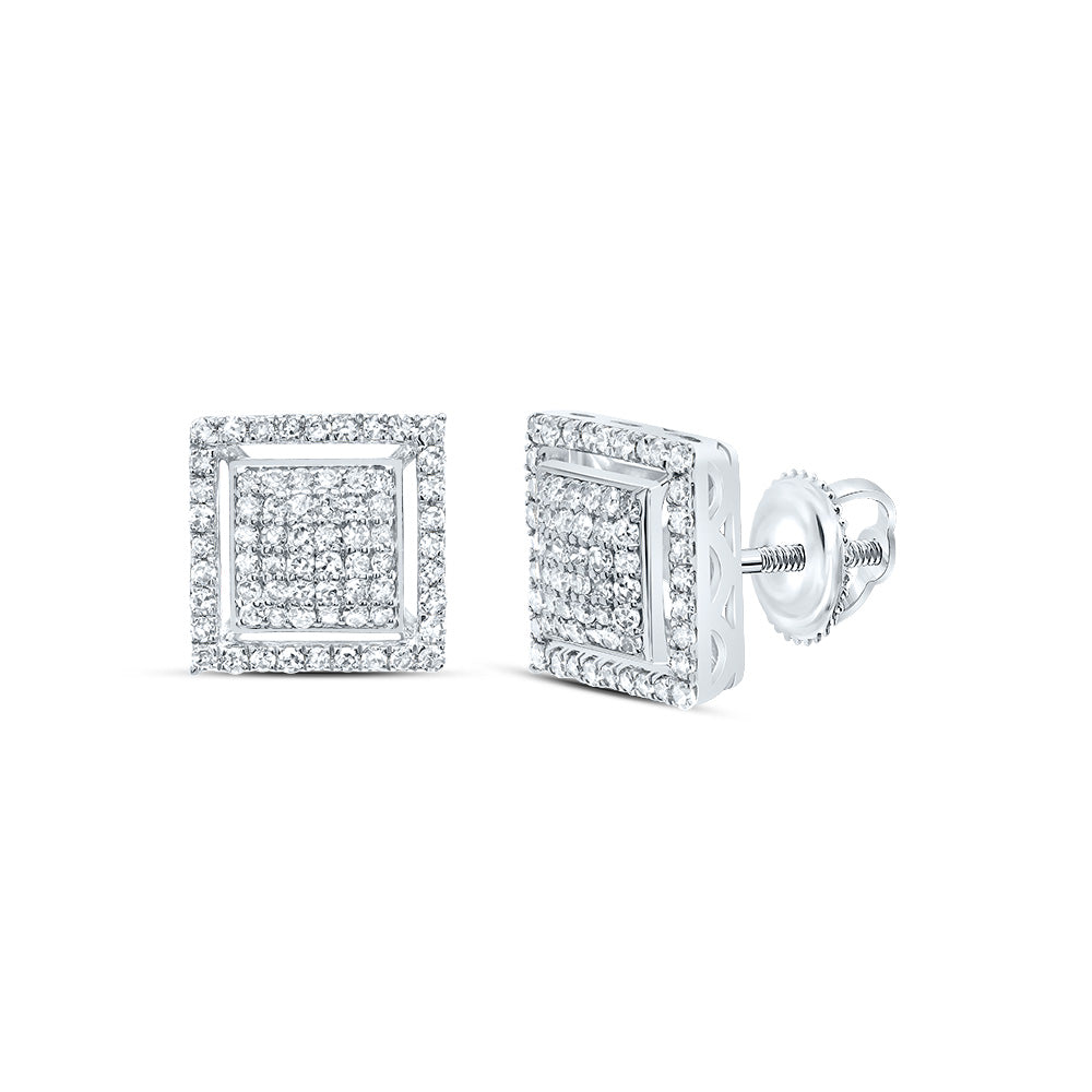 10K White Gold 1/2 CTW-Natural Diamond Fashion Square Stud Earring 2.29 Gram