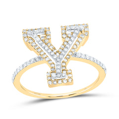 10K Yellow Gold 3/8 CTW-Natural Diamond Fashion Initial "Y" Ladies Ring 1.85 Gram