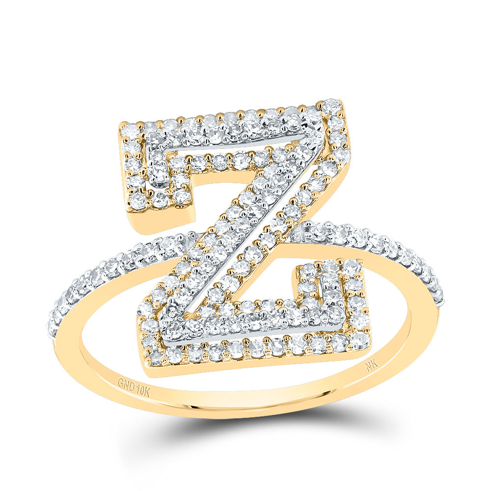 10K Yellow Gold 1/2 CTW-Natural Diamond Fashion Initial "Z" Ladies Ring 2.38 Gram
