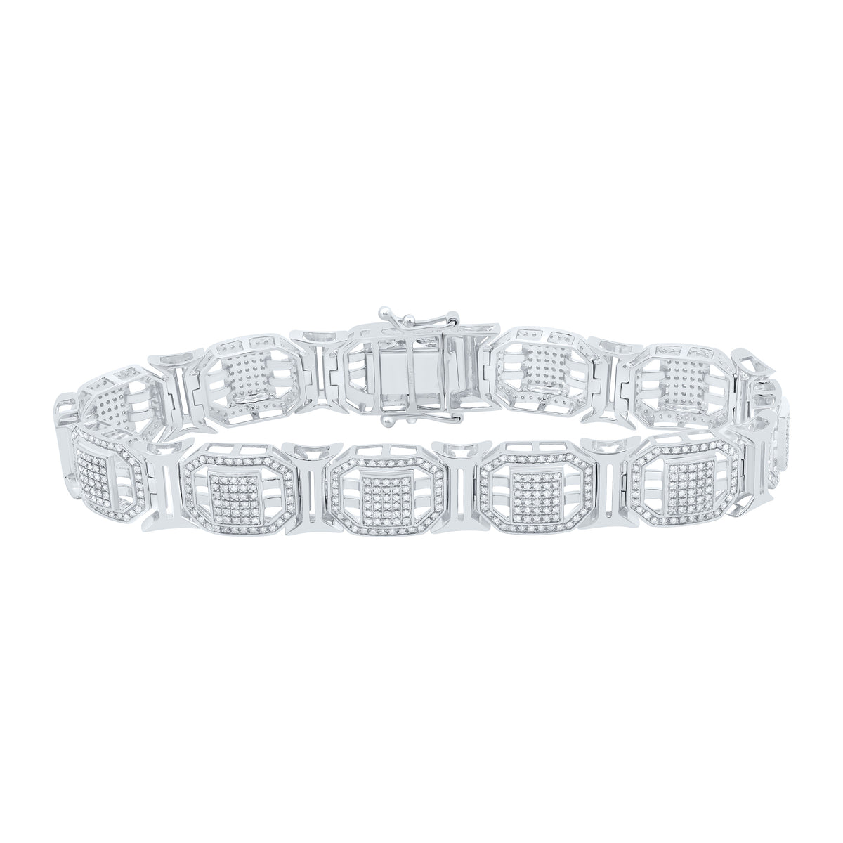 Sterling Silver 1 7/8 CTW- Natural Diamond Men'S Bracelet (8 Inch ) 26.87 Gram