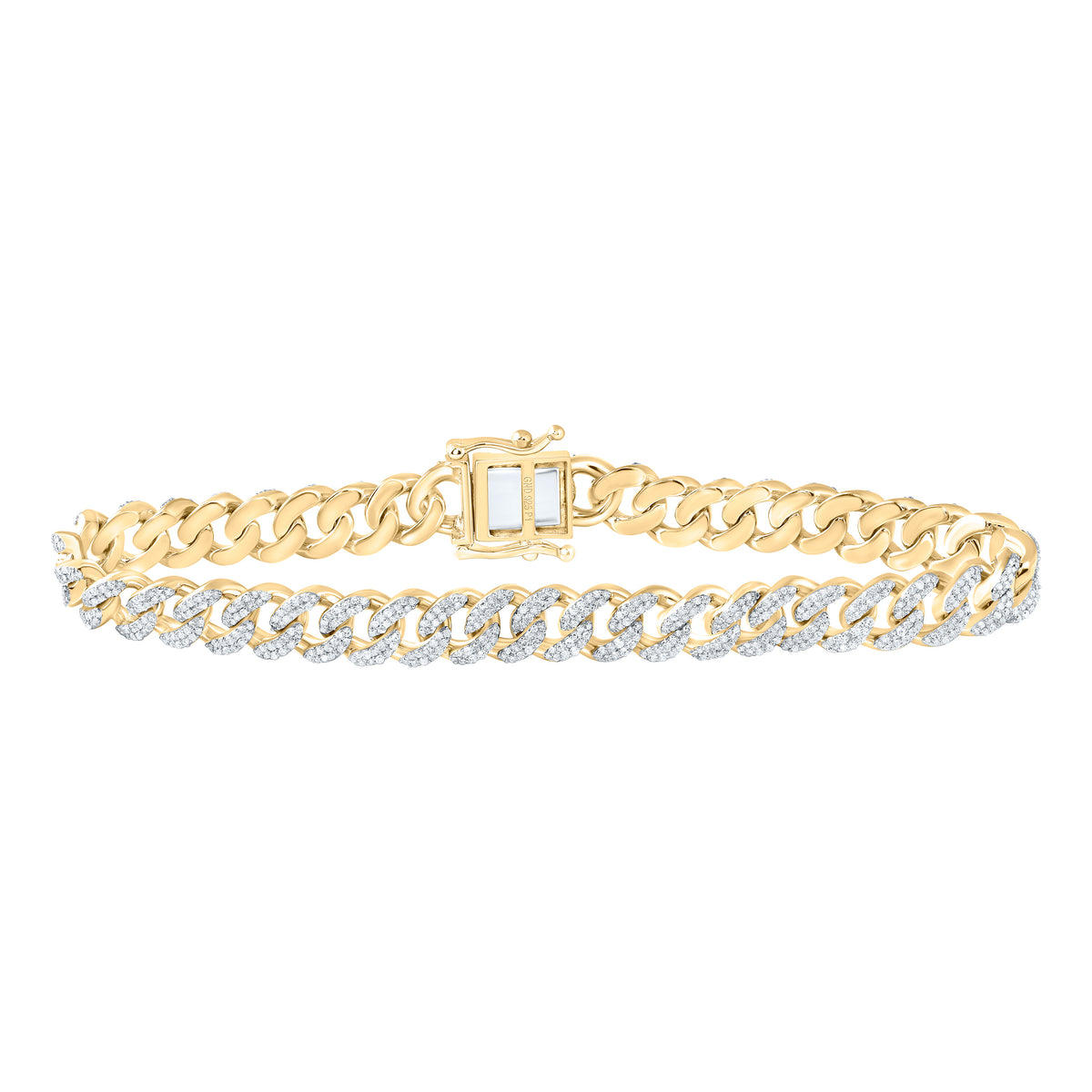 Yellow-Tone Sterling 2 3/4 CTW-Natural Diamond 8MM Cuban Men'S Bracelet (8 Inch ) 25.15 Gram