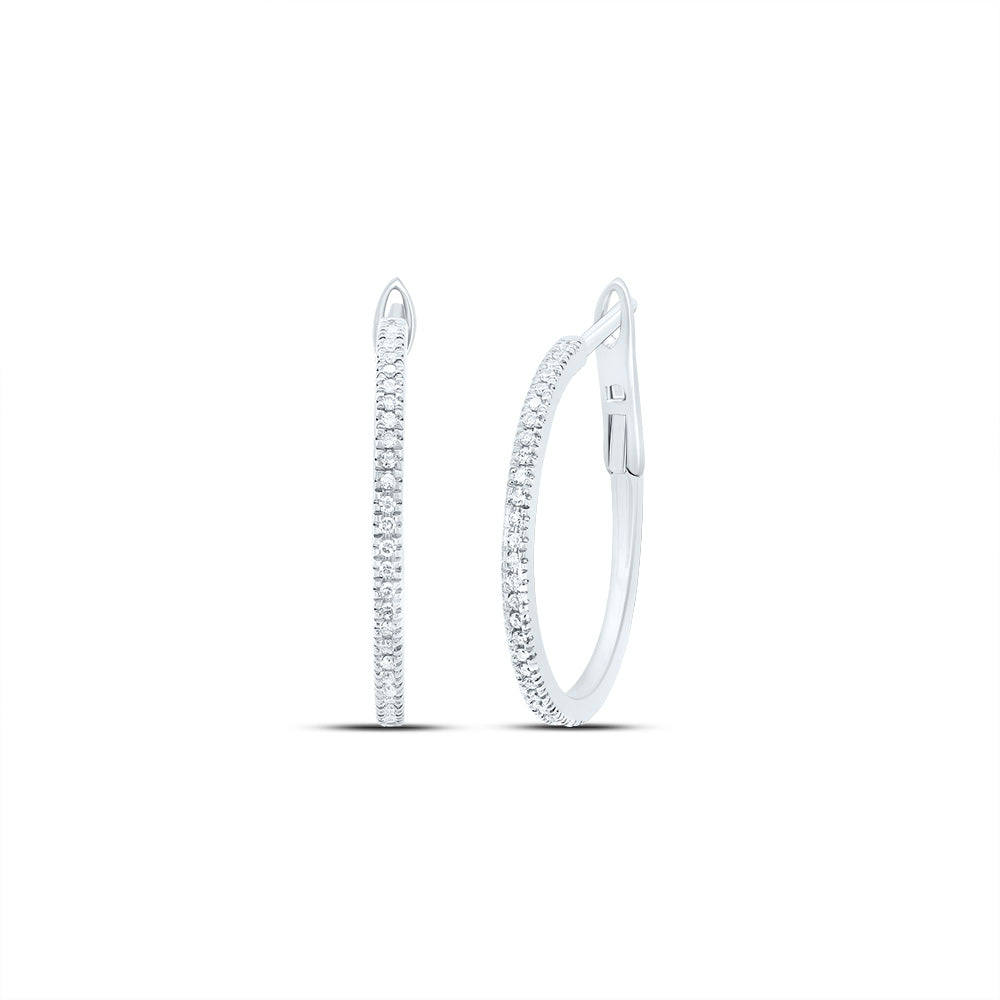 10K White Gold 1/6 CTW-Natural Diamond Fashion Hoop Earring 3.33 Gram