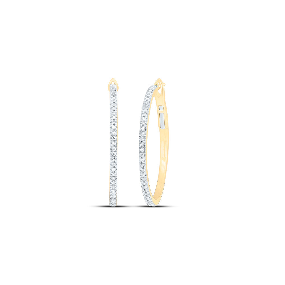 10K Yellow Gold 1/5 CTW-Natural Diamond Fashion Hoop Earring 3.82 Gram