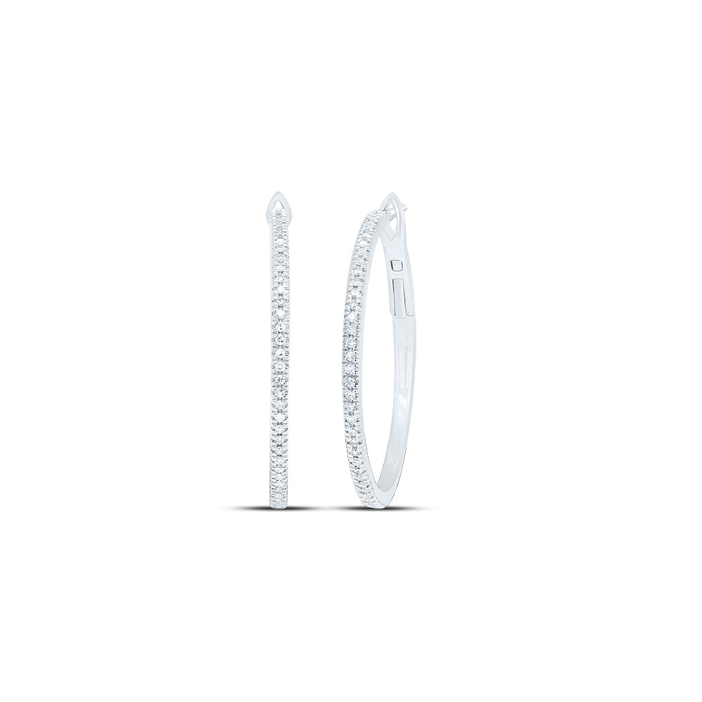 10K White Gold 1/5 CTW-Natural Diamond Fashion Hoop Earring 4.09 Gram