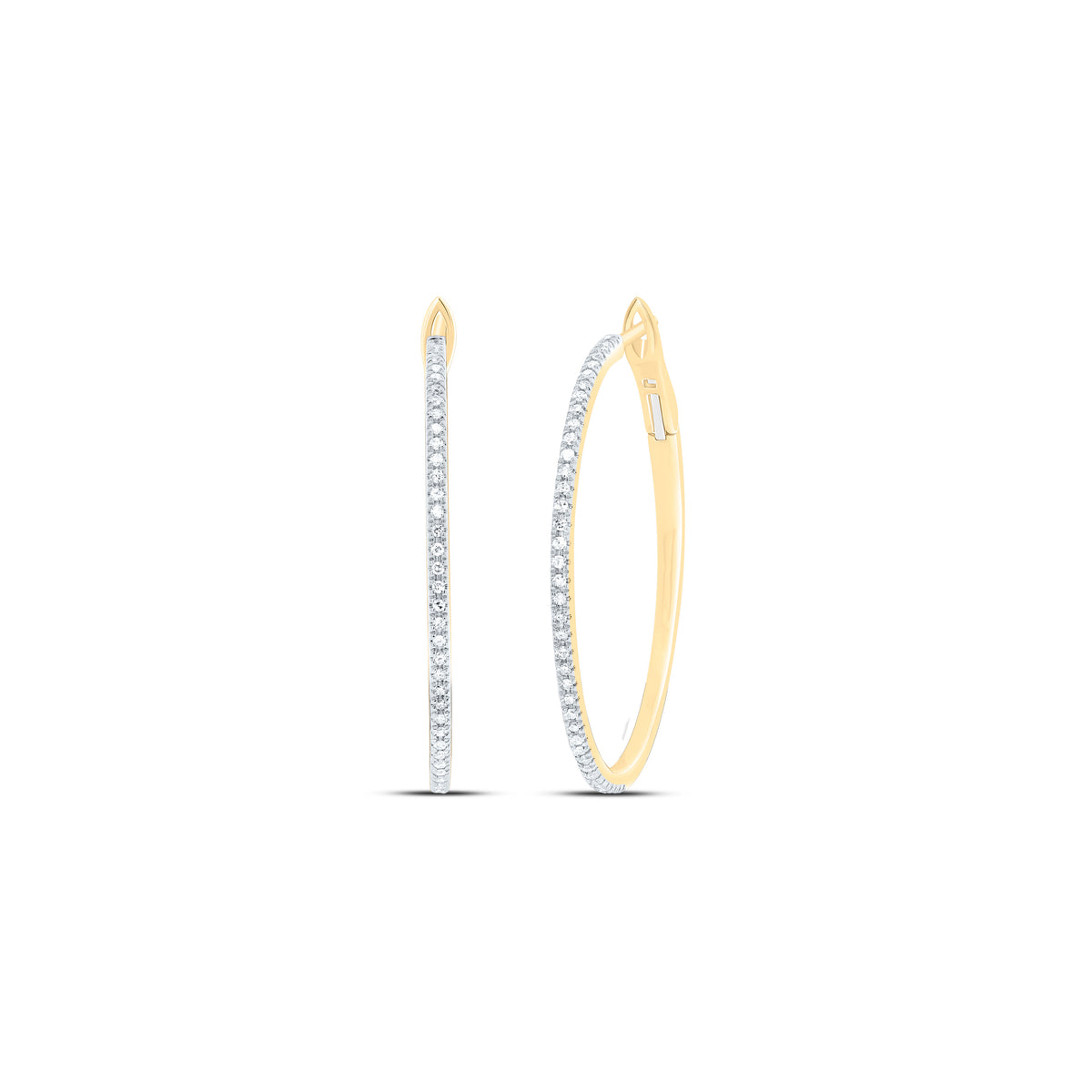 10K Yellow Gold 1/3 CTW-Natural Diamond Fashion Hoop Earring 5.96 Gram