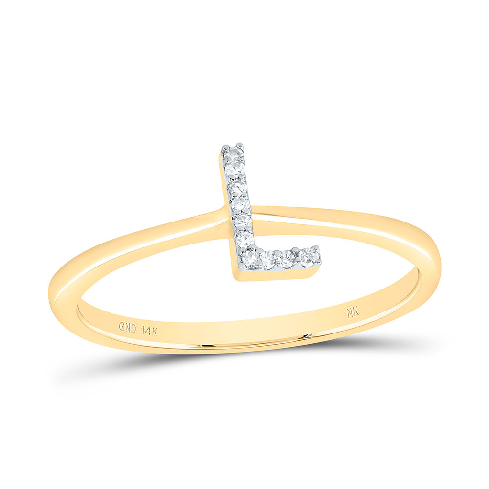 14K Yellow Gold 0.03 CTW-Natural Diamond Gift Initial "L" Ring 1.484 Gram