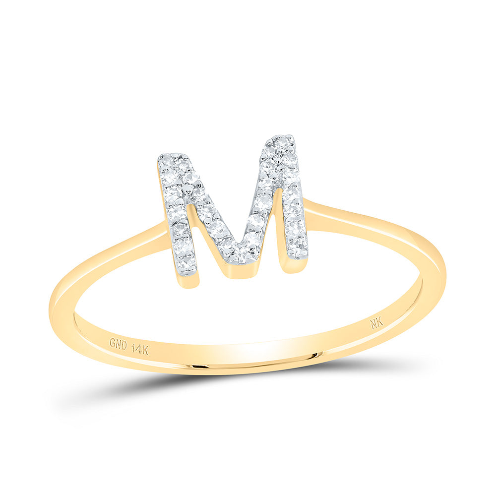 14K Yellow Gold 1/12 CTW-Natural Diamond Gift Initial "M" Ring 1.85 Gram