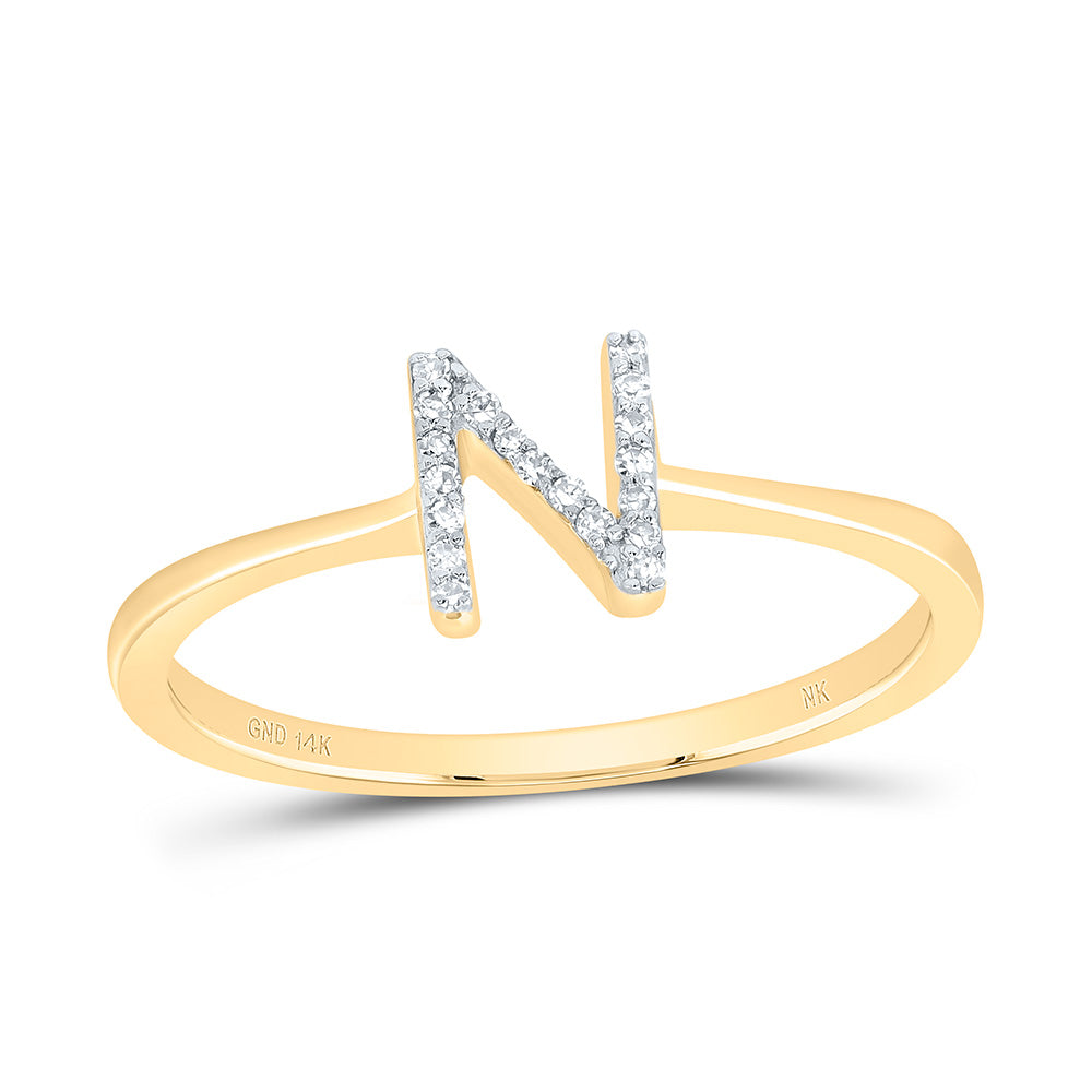 14K Yellow Gold 1/20 CTW-Natural Diamond Gift Initial "N" Ring 1.72 Gram