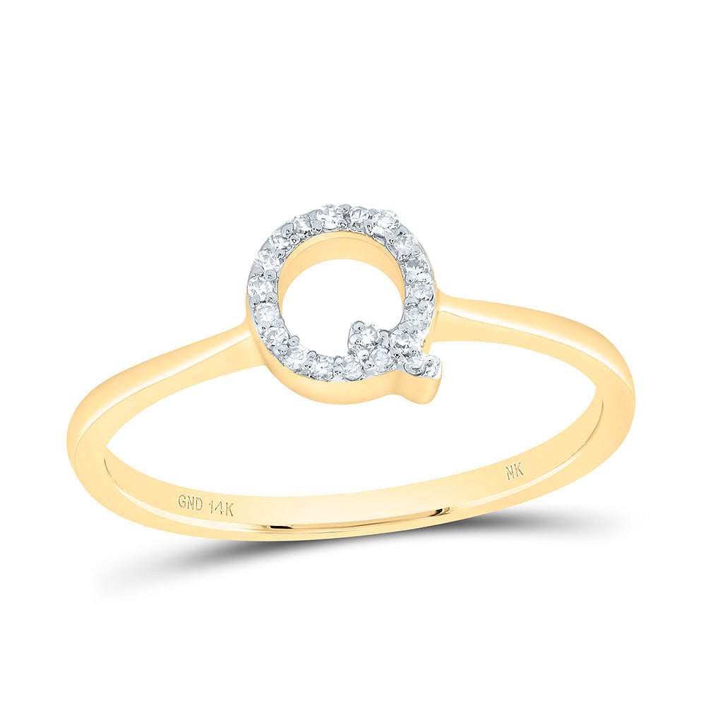 14K Yellow Gold 1/20 CTW-Natural Diamond Gift Initial "Q" Ring 1.45 Gram