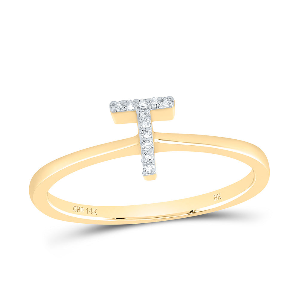 14K Yellow Gold 0.03 CTW-Natural Diamond Gift Initial "T" Ring 1.351 Gram