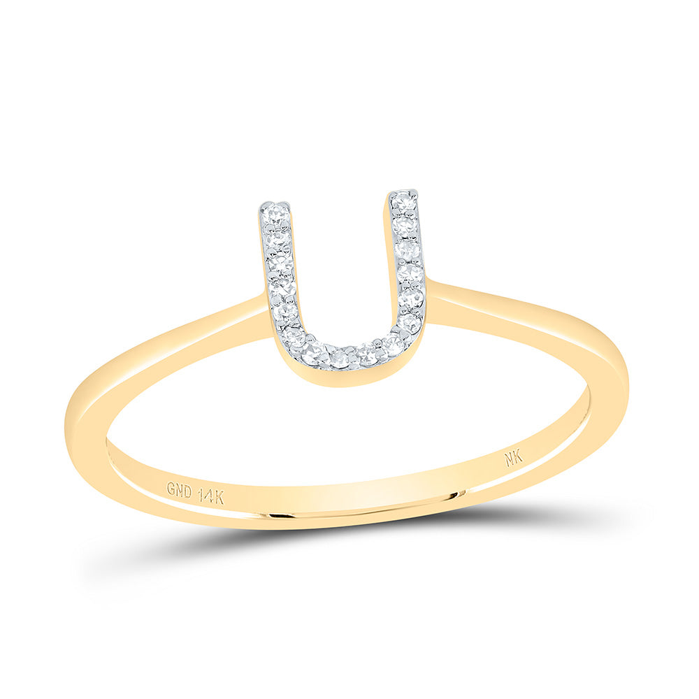 14K Yellow Gold 1/20 CTW-Natural Diamond Gift Initial "U" Ring 1.57 Gram