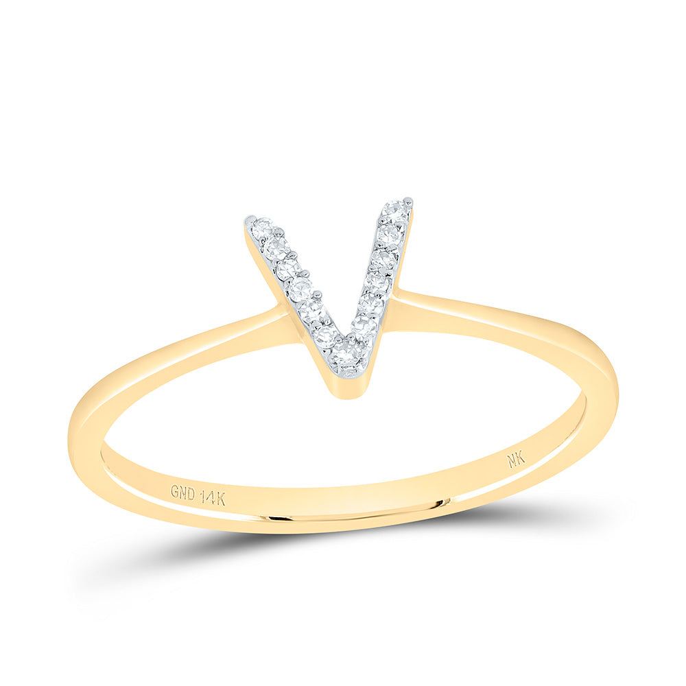 14K Yellow Gold 1/20 CTW-Natural Diamond Gift Initial "V" Ring 1.48 Gram