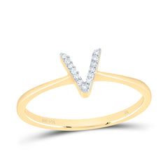 14K Yellow Gold 1/20 CTW-Natural Diamond Gift Initial "V" Ring 1.48 Gram