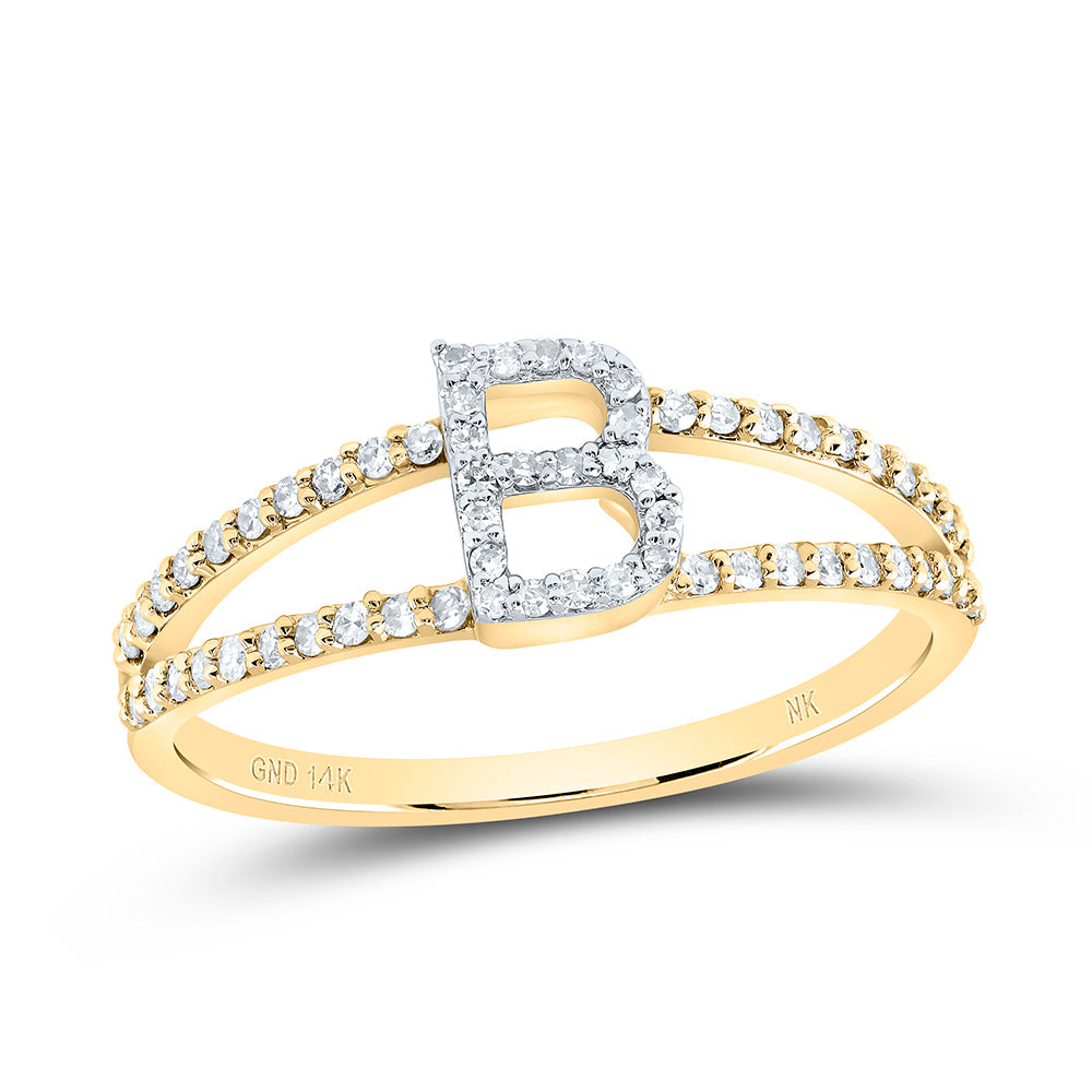 14K Yellow Gold 1/5 CTW-Natural Diamond Gift Initial "B" Ladies Ring 1.80 Gram