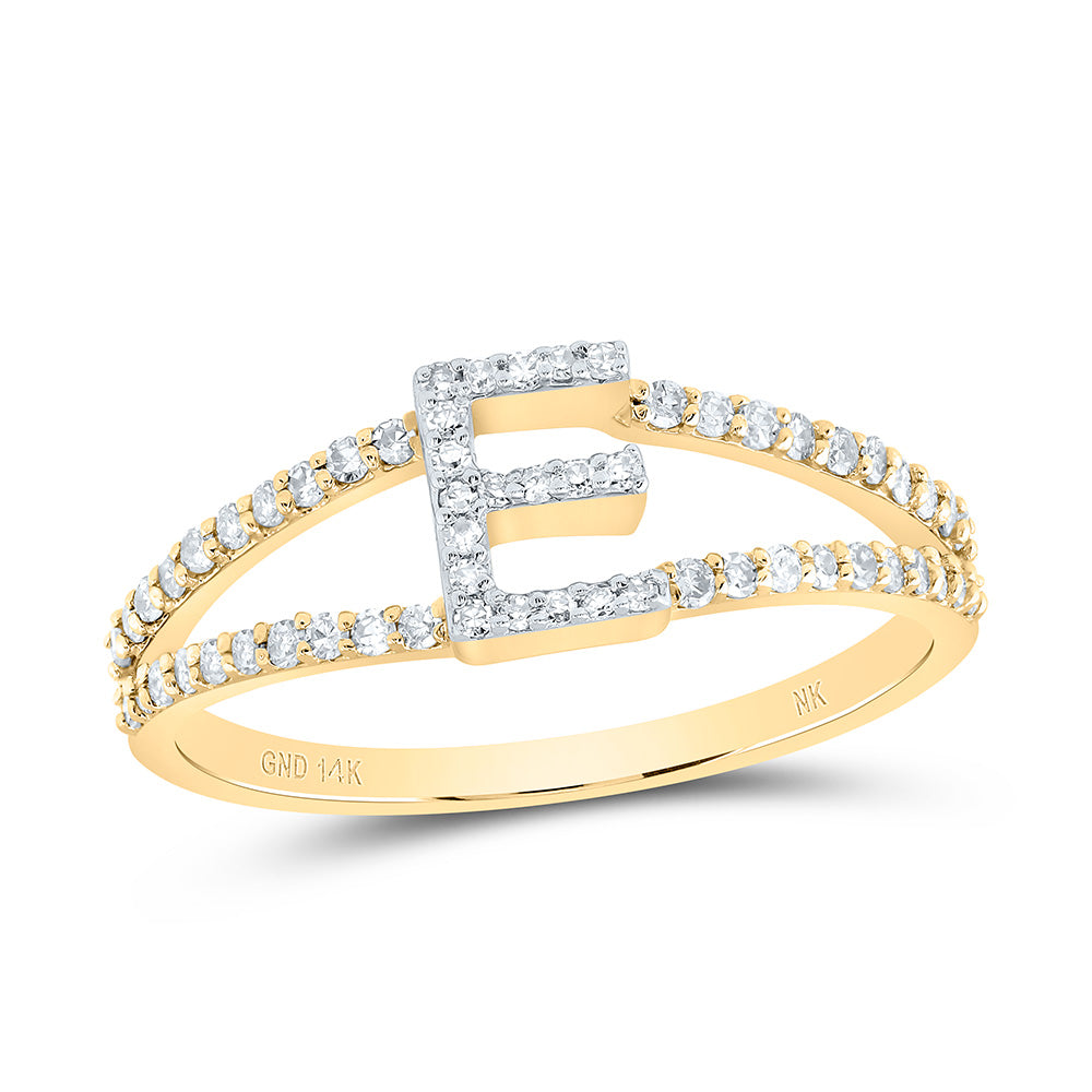 14K Yellow Gold 1/4 CTW-Natural Diamond Gift Initial "E" Ladies Ring 1.95 Gram