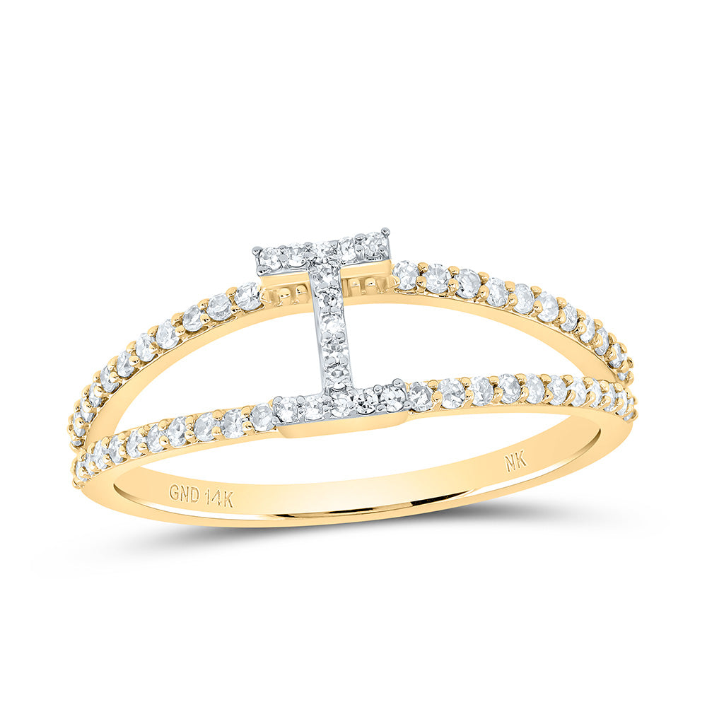 14K Yellow Gold 1/4 CTW-Natural Diamond Gift Initial "I" Ladies Ring 1.90 Gram