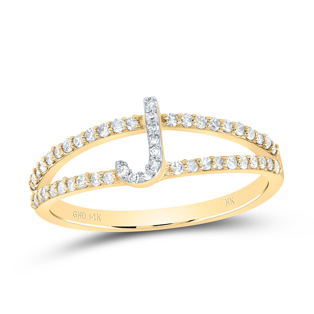 14K Yellow Gold 1/4 CTW-Natural Diamond Gift Initial "J" Ladies Ring 1.90 Gram