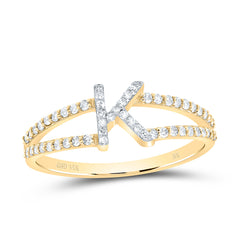 14K Yellow Gold 1/4 CTW-Natural Diamond Gift Initial "K" Ladies Ring 2.10 Gram
