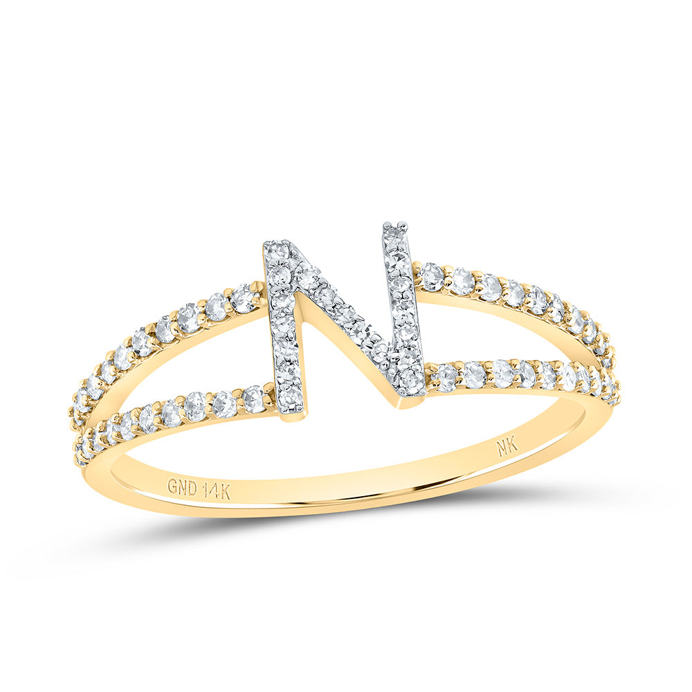 14K Yellow Gold 1/4 CTW-Natural Diamond Gift Initial "N" Ladies Ring 1.96 Gram