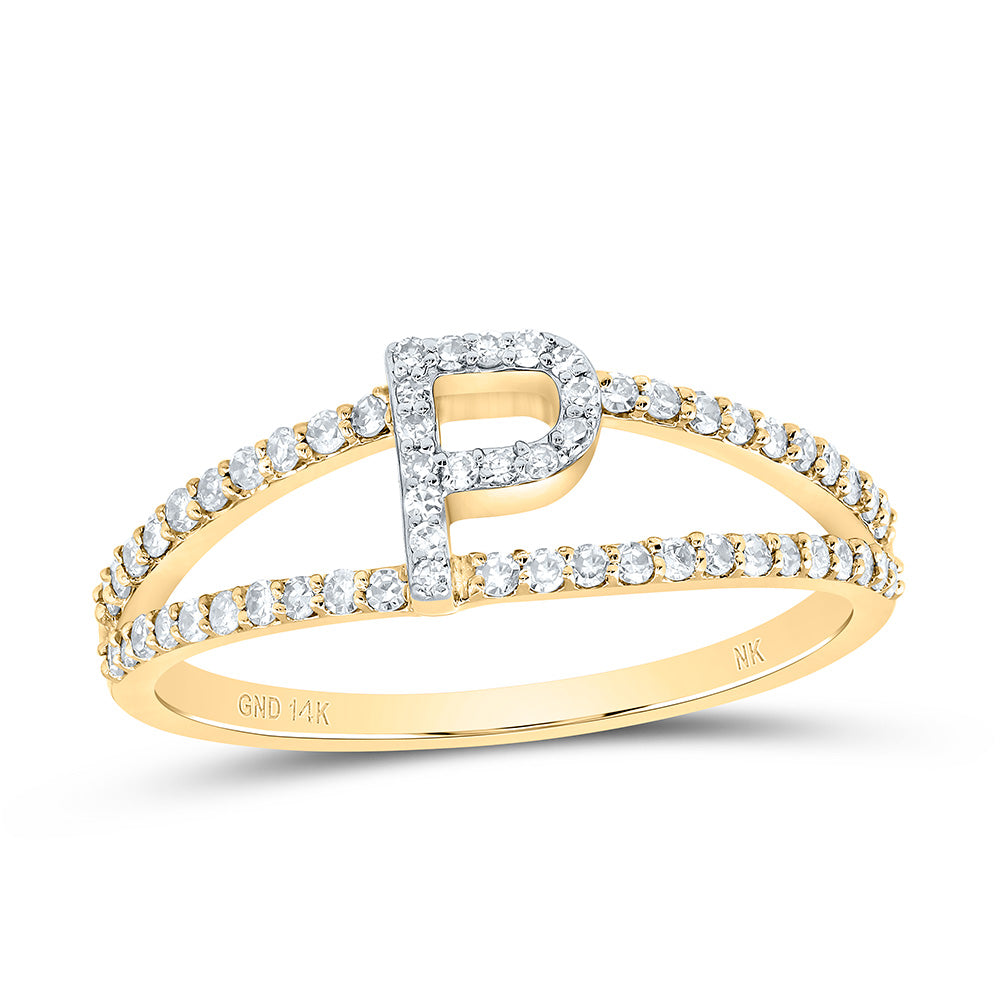 14K Yellow Gold 1/4 CTW-Natural Diamond Gift Initial "P" Ladies Ring 1.89 Gram