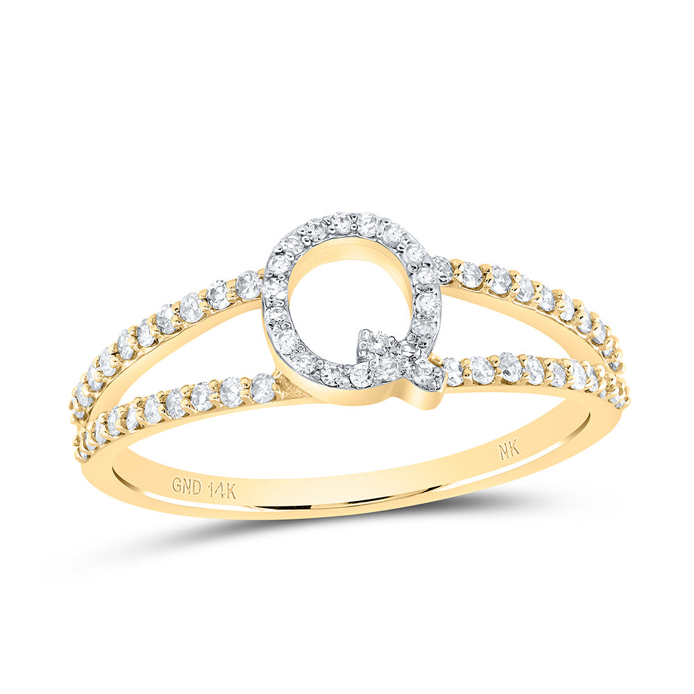 14K Yellow Gold 1/4 CTW-Natural Diamond Gift Initial "Q" Ladies Ring 1.95 Gram