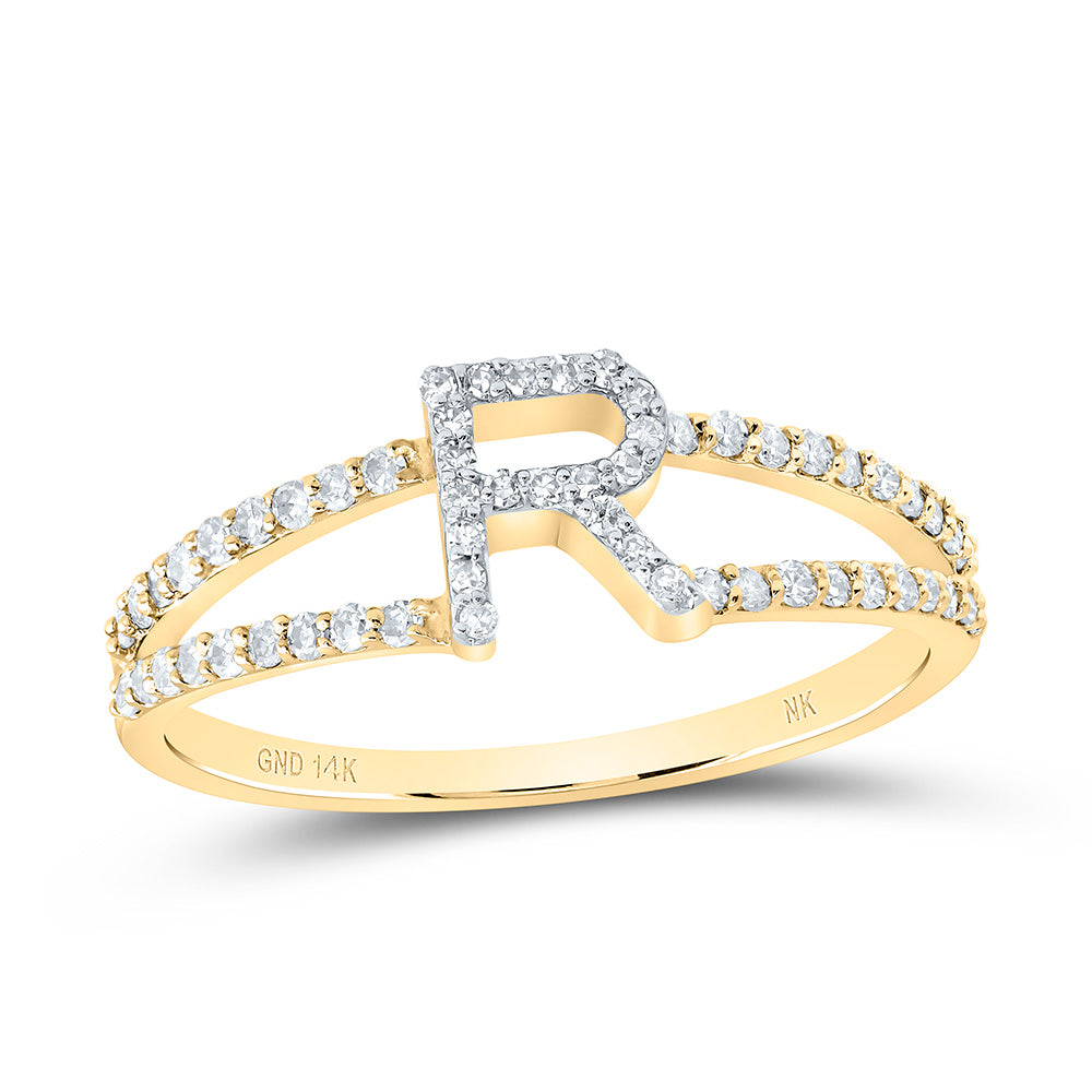 14K Yellow Gold 1/4 CTW-Natural Diamond Gift Initial "R" Ladies Ring 1.92 Gram