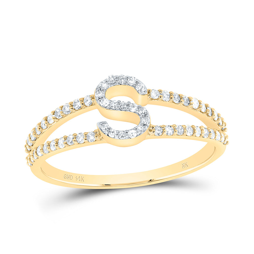 14K Yellow Gold 1/4 CTW-Natural Diamond Gift Initial "S" Ladies Ring 1.98 Gram