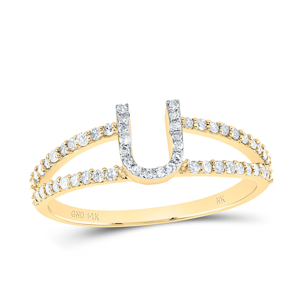 14K Yellow Gold 1/4 CTW-Natural Diamond Gift Initial "U" Ladies Ring 1.87 Gram