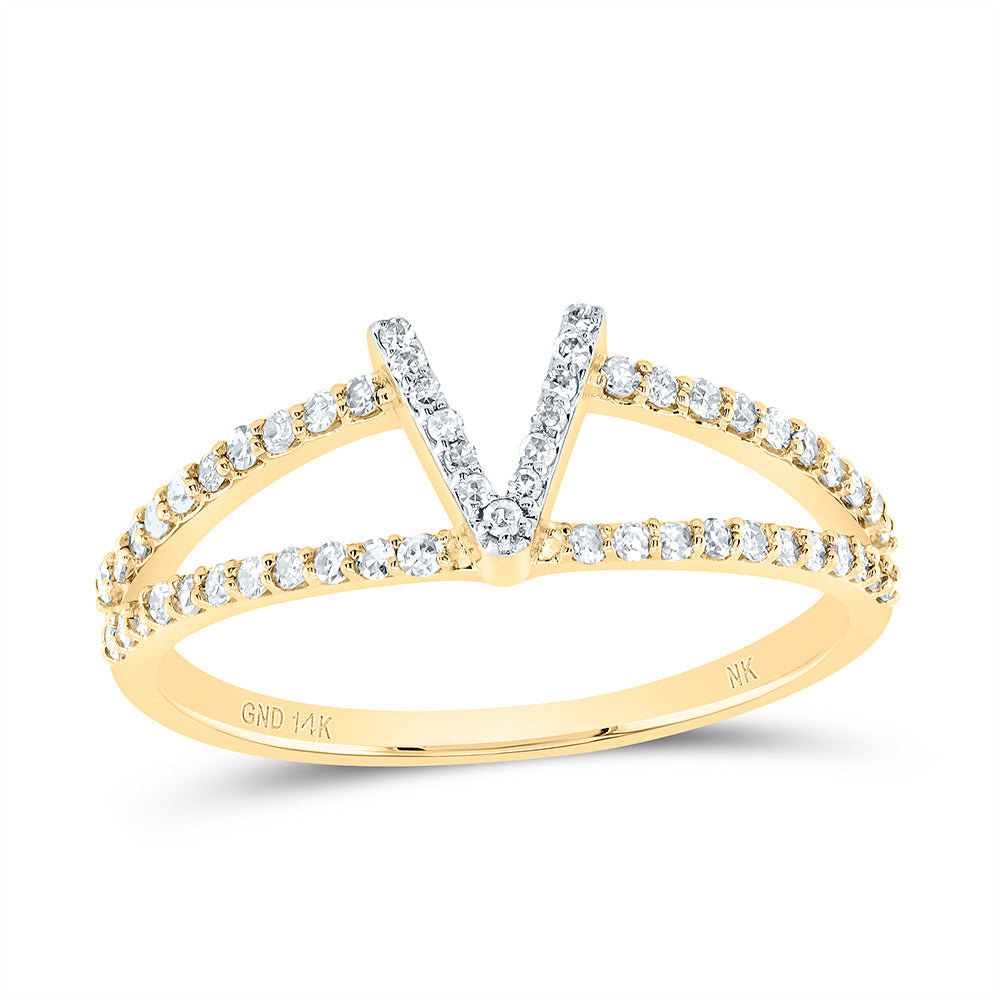 14K Yellow Gold 1/4 CTW-Natural Diamond Gift Initial "V" Ladies Ring 1.75 Gram