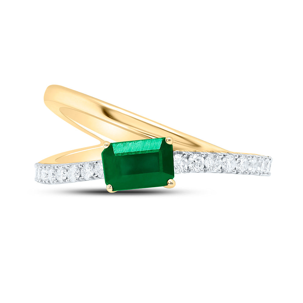 14K Yellow Gold 1/3 CTW-Natural Diamond 6X4MM Em-Em Nat-Gem Ladies Ring 2.47 Gram