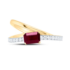 14K Yellow Gold 1/3 CTW-Natural Diamond 6X4MM Em-Ru Nat-Gem Ladies Ring 2.53 Gram