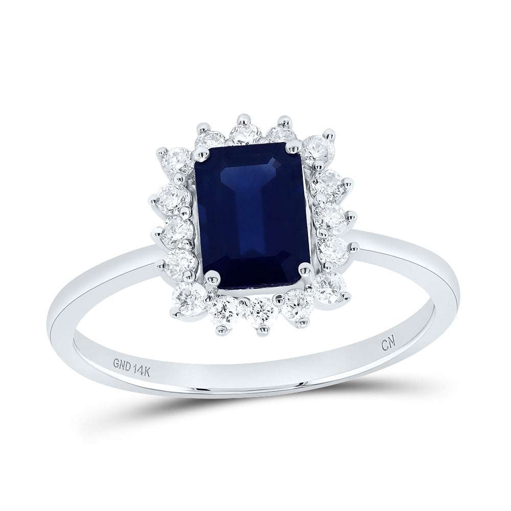 14K White Gold 1/4 CTW-Natural Diamond 7X5MM Em-Bs Nat-Gem Ladies Ring 2.09 Gram
