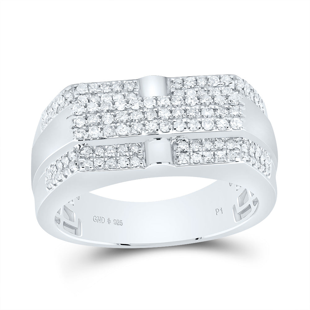 Sterling Silver 5/8 CTW-Natural Diamond Men'S Band 4.39 Gram
