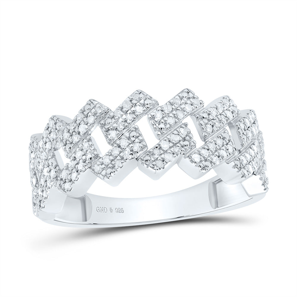 Sterling Silver 3/8 Ct-Natural Diamondp4 Gift Cuban Mens Ring -(Us 10.00) 4.296 Gram