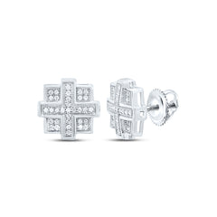 Sterling Silver 1/5 CTWnatural Diamond Square Cross Men'S Stud Earring 2.79 Gram
