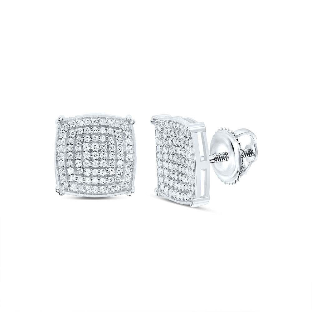 Sterling Silver 1/2 CTWnatural Diamond Cushion Men'S Stud Earring 2.50 Gram