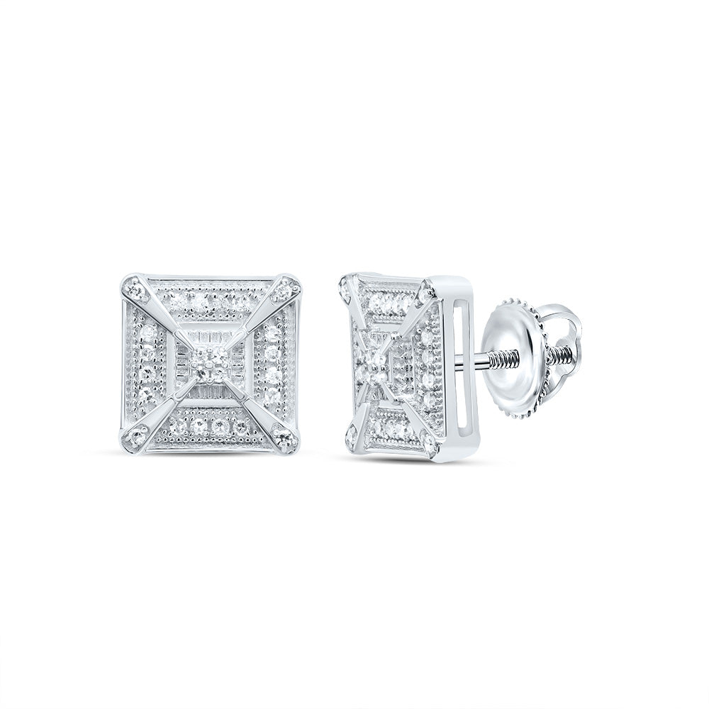 Sterling Silver 1/6 CTWnatural Diamond Square Men'S Stud Earring 2.30 Gram