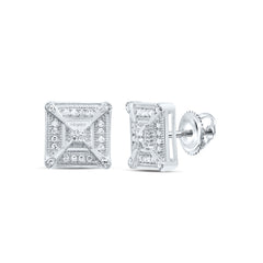 Sterling Silver 1/6 CTWnatural Diamond Square Men'S Stud Earring 2.30 Gram