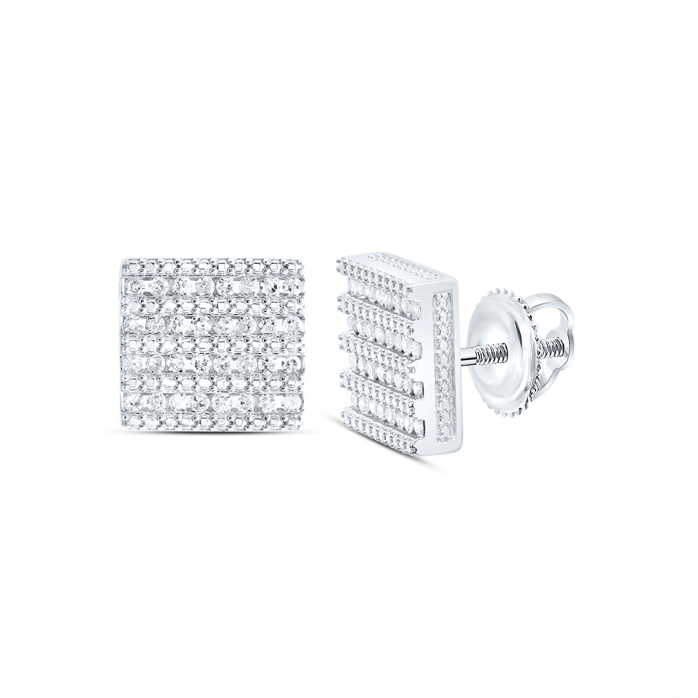 Sterling Silver 1/2 CTWnatural Diamond Square Men'S Stud Earring 3.73 Gram