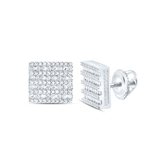 Sterling Silver 1/2 CTWnatural Diamond Square Men'S Stud Earring 3.73 Gram