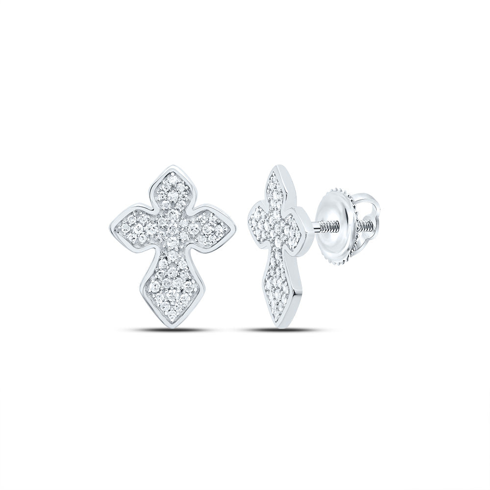 Sterling Silver 1/3 CTWnatural Diamond Cross Stud Earring 2.63 Gram