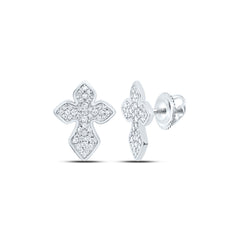 Sterling Silver 1/3 CTWnatural Diamond Cross Stud Earring 2.63 Gram