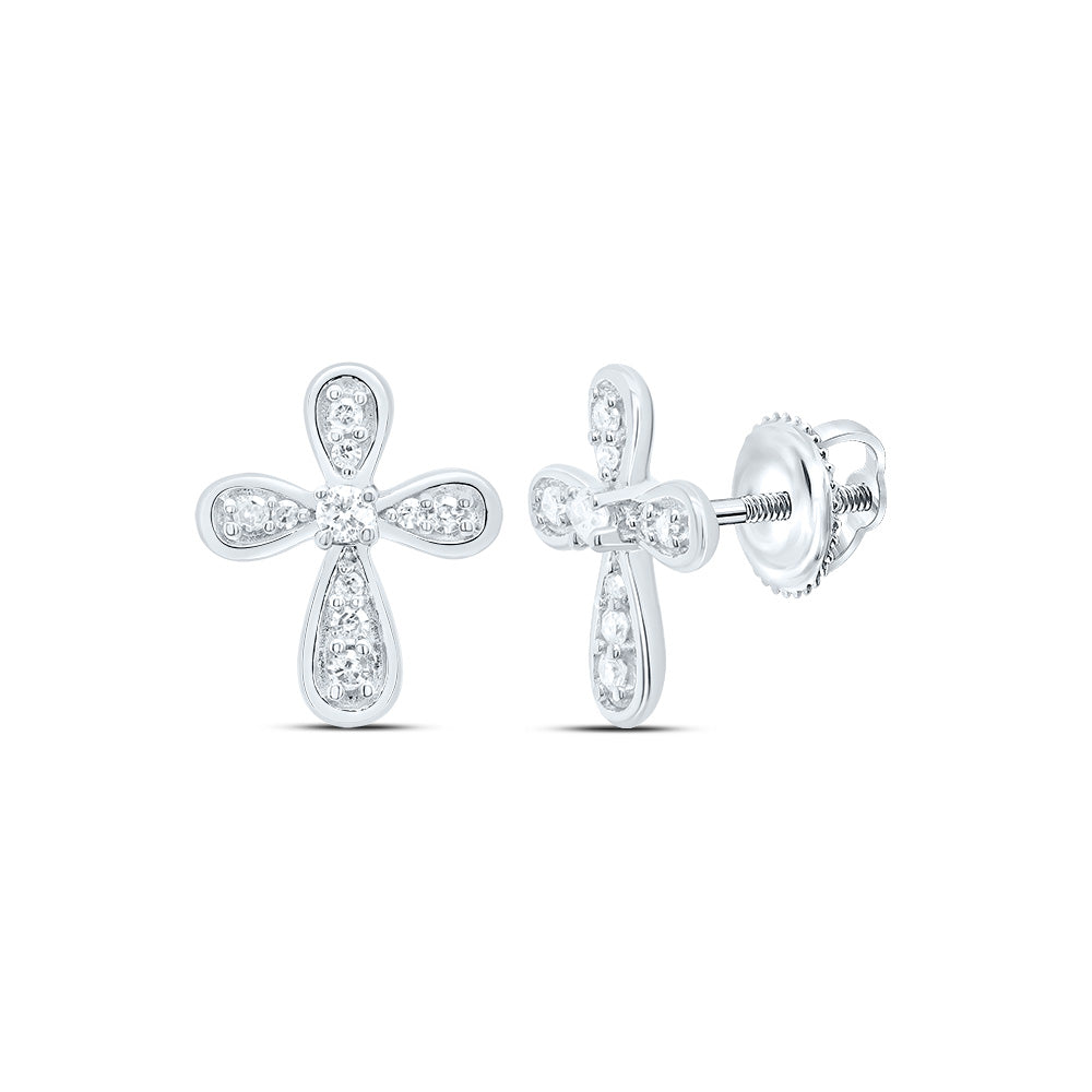 Sterling Silver 1/10 CTWnatural Diamond Cross Stud Earring 1.24 Gram