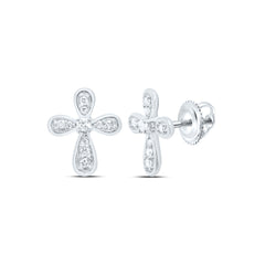 Sterling Silver 1/10 CTWnatural Diamond Cross Stud Earring 1.24 Gram