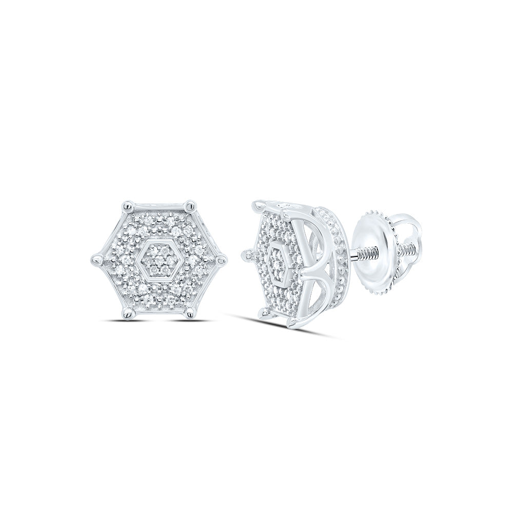 Sterling Silver 1/6 CTWnatural Diamond Hexagon Men'S Stud Earring 3.44 Gram