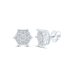 Sterling Silver 1/6 CTWnatural Diamond Hexagon Men'S Stud Earring 3.44 Gram