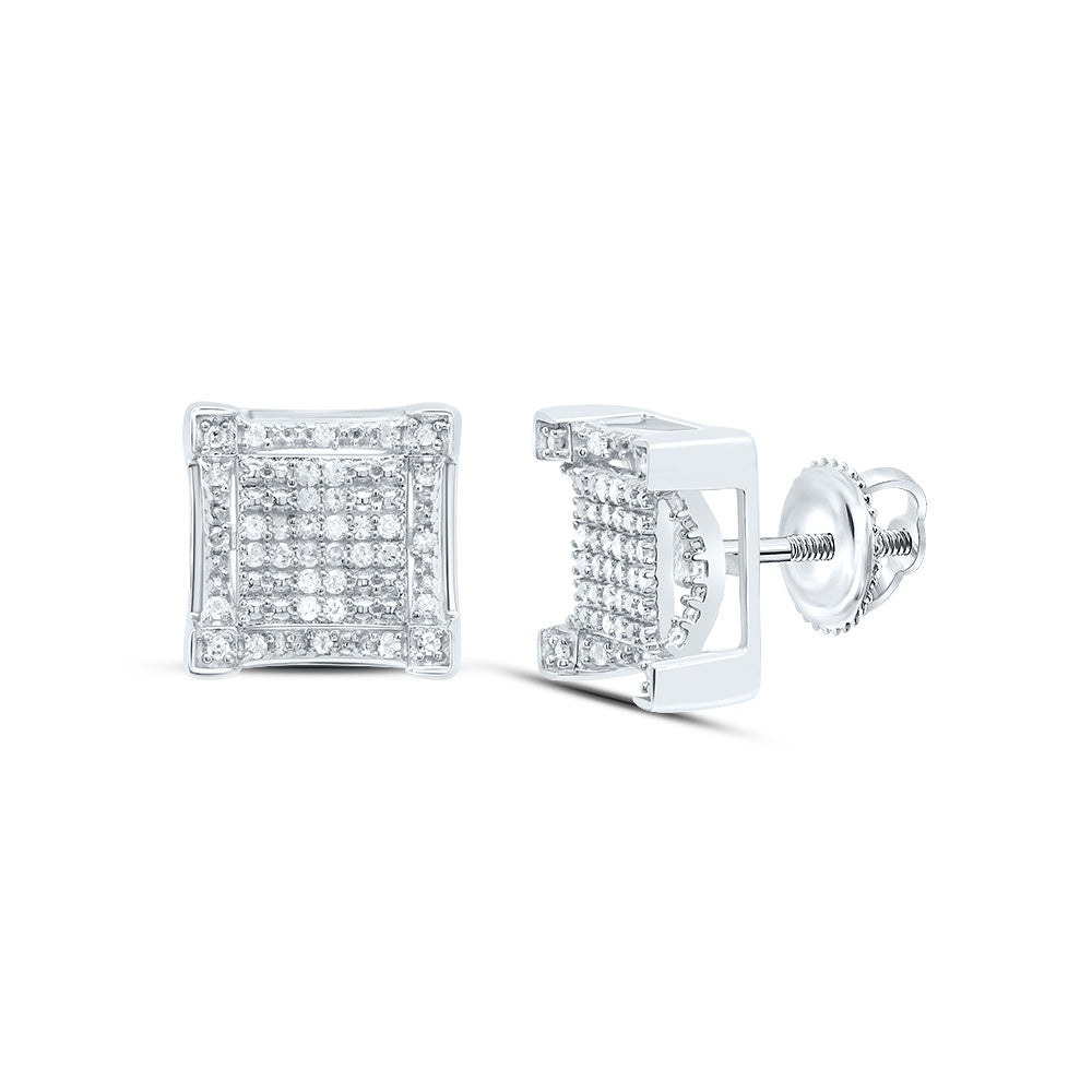 Sterling Silver 1/5 CTWnatural Diamond Square Men'S Stud Earring 2.46 Gram